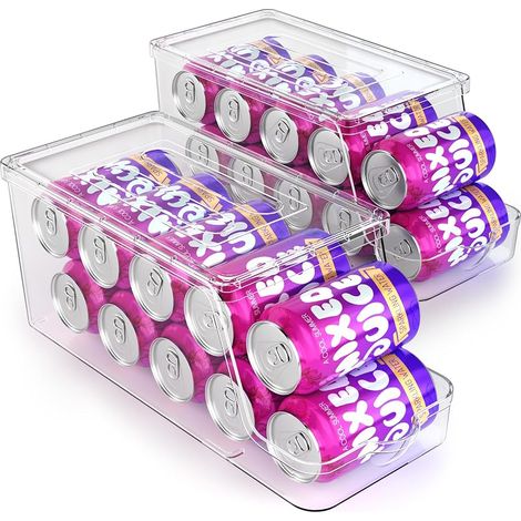 2er-Pack Getränkedosenspender mit Deckeln für den Kühlschrank, stapelbarer Getränkeorganizer für den Kühlschrank, transparente Aufbewahrungsboxen aus Kunststoff für die Speisekammer (1/5)