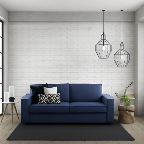Dmora - Sofá fijo Daarn, Sofá de 3 plazas, 100% Made in Italy, Sofá de salón en tela, con reposabrazos delgados, Cm 200x95h90, Azul (1/5)