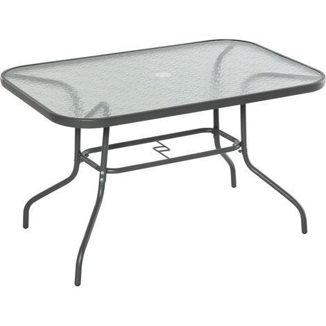 Tavolo da Giardino 120x80x70 cm in Metallo e Vetro Temperato Grigio