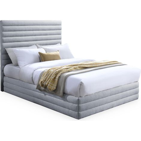 INDIRA Lit double en tissu chiné gris 140x190 cm (1/2)