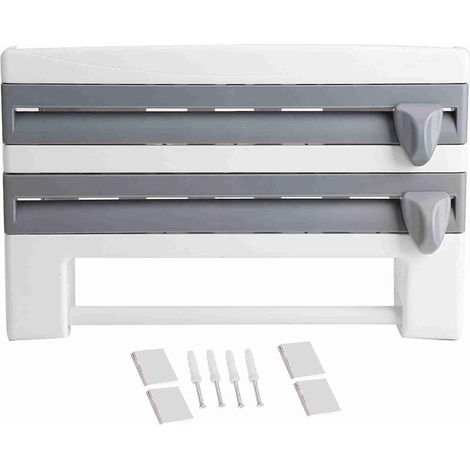 Distributeur de papier essuie-tout, papier aluminium et film plastique, avec coupe-film, organisateur multifonctionnel (1/5)