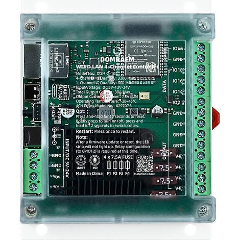 Contrôleur WLED sur rail DIN Ethernet ESP32 4 canaux DOMRAEM, WiFi 30A, synchronisation musicale, bande LED RGBIC WS281X adressable DC5-24V. (1/5)