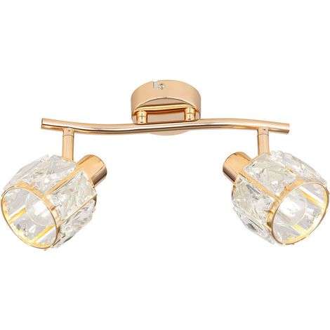 Lámpara de techo doble y elegante para sala de estar o dormitorio, con pantallas de cristal decorativas color oro rosa, 2xE14, 40W, Dubái, Candlelux. (1/2)