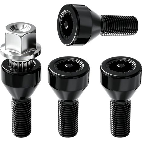 4 goujons M12x1,5 antivol noirs avec clé pour série 3/5 E46/E90/E60 (1/5)