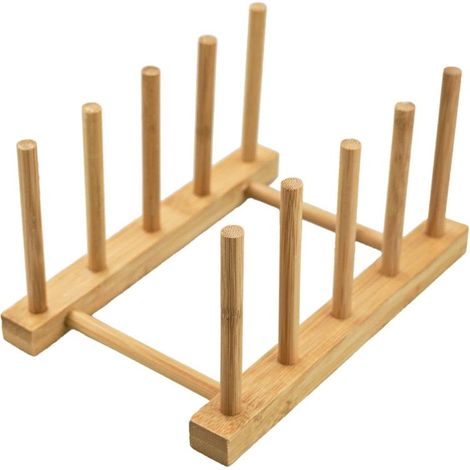 Porte - assiette de cuisine en bois de bambou pour planche à découper, égouttoir de vaisselle, organisateur de vaisselle, tasse, couvercle de pot (4 cases) (1/5)