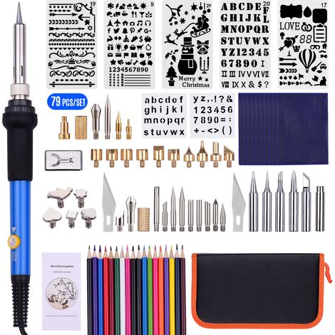 79-teiliges Pyrographie-Set inklusive professionellem Stift, Lötkolben und einstellbarer Temperatur 200-450°C. (1/5)