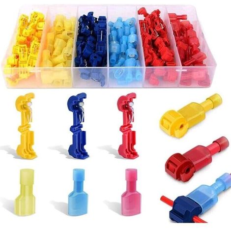 120 Pcs T-Connector Wire Quick Electrical Lug Connector, T-Tap Quick Connector, Fully Insulated Terminal Connector Kit - Blue x 40pcs, Yellow x 40pcs, Red x 40pcs (1/5)