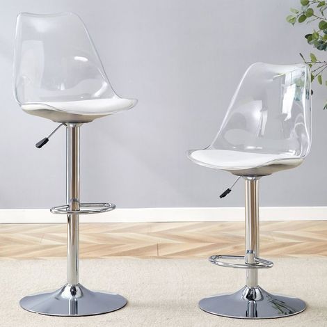 Lot de 2 Chaises de Bar Hauteur réglable Pivotantes à 360° Dossier en plastique transparent Assise en similicuir PU (1/5)