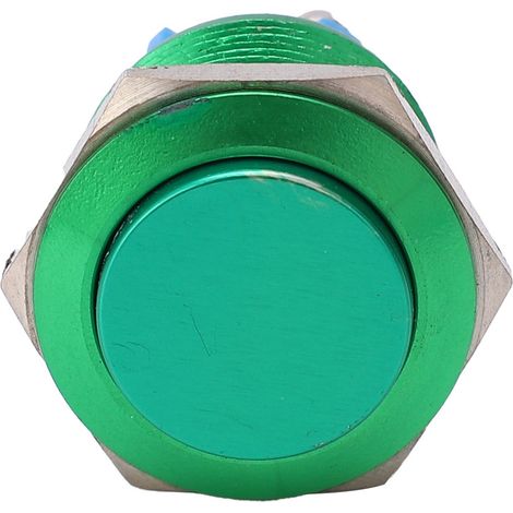 Interrupteur à bouton-poussoir en métal, tête haute, entièrement oxydé, réarmement automatique, vis de réglage, commande au pied, 19 mm (vert) (1/5)