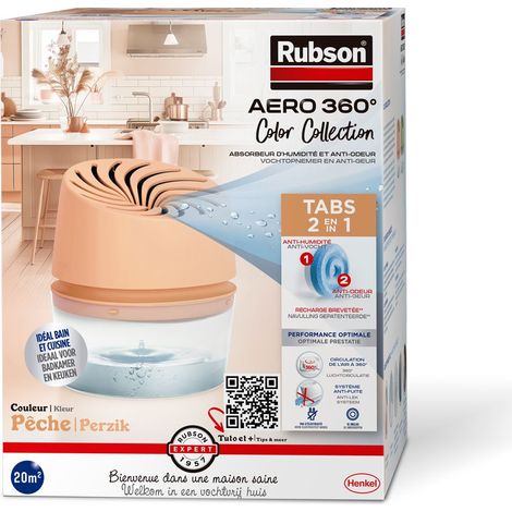 Déshumidificateur Rubson AERO 360° – Absorbeur d'humidité anti-odeur pour pièces jusqu'à 20 m² – Fonctionnement sans électricité – Efficacité 3 mois par recharge