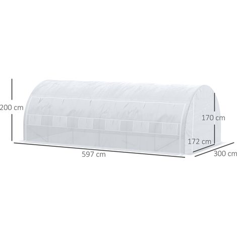 Outsunny – Serre tunnel 18 m² – Châssis acier galvanisé – Bâche anti-UV 140 g/m² – Dimensions 5,97x3x2m – 12 fenêtres zippées