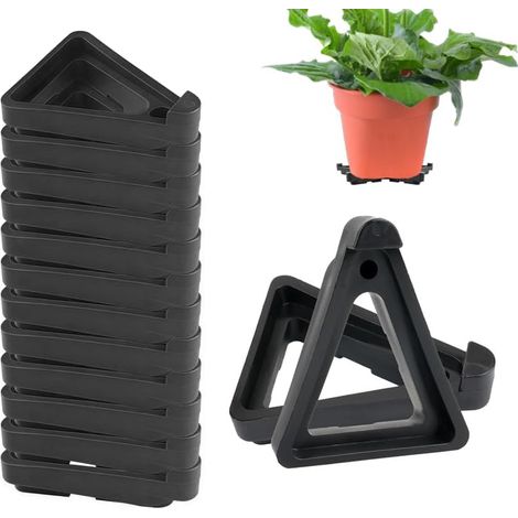 Juego de 12 patas triangulares invisibles hechas de plástico negro resistente, que elevan las macetas de interior y exterior para mejorar el drenaje, la circulación del aire y la protección de la supe (1/5)