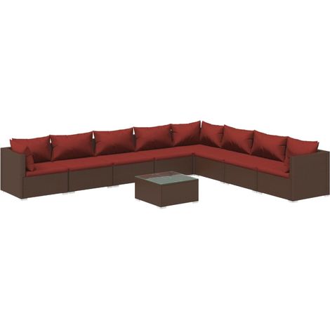 Set muebles de jardín 9 piezas y cojines ratán sintético marrón vidaXL (1/5)