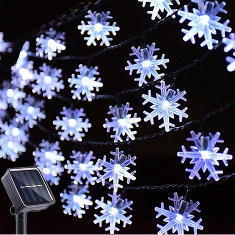 Guirlande lumineuse solaire flocons de neige, 50 LED, 8 modes, blanc froid, décorations pour jardin, fête, terrasse, etc.-AquaForge