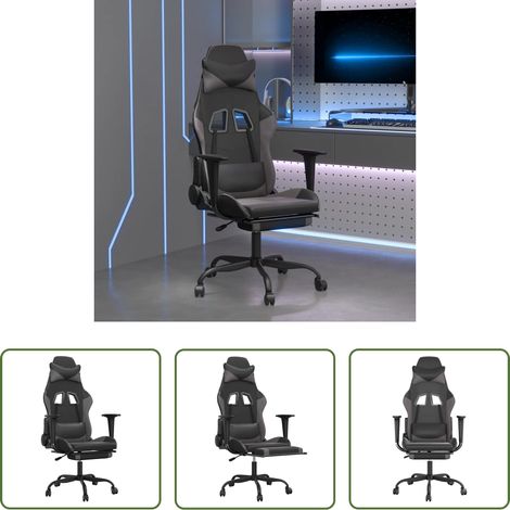 vidaXL Gamingstuhl mit Massage -  Gaming-Stuhl mit Massage & Fußstütze Schwarz & Grau Kunstleder (1/5)