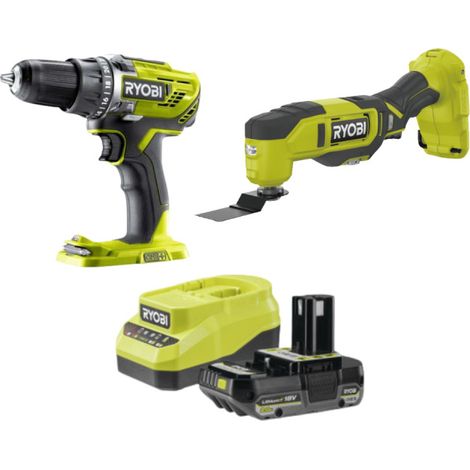 RYOBI Pack 2 outils ONE+ 18V perceuse-visseuse + outil multifonction oscillant + batterie 2Ah + chargeur R18CK2G-1C20G (1/5)