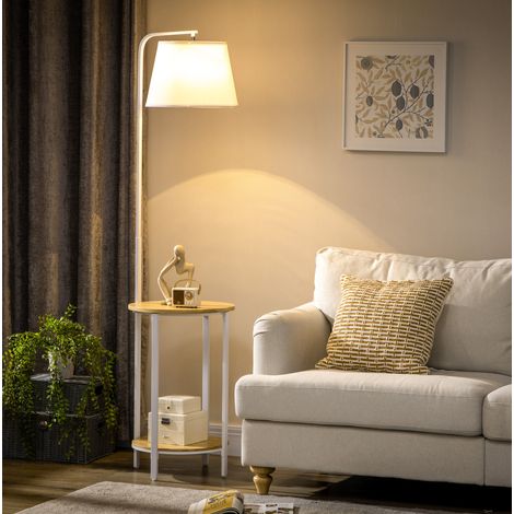 Lampada da terra 43x39.5x162 cm, con 2 ripiani, interruttore a pedale, acciaio, bianco (1/5)