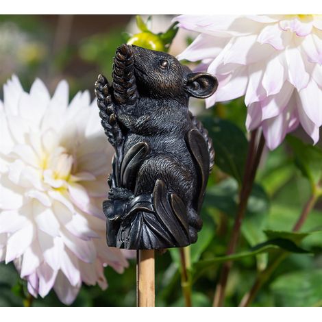 Harvest Mouse On Corn Cane or Stake Topper - L4 x W4.5 x H9 cm