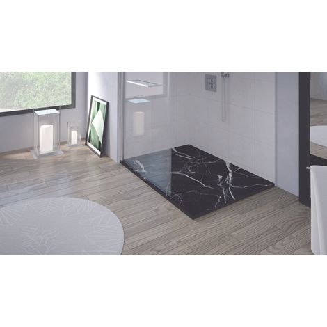 ONDEE - Plato de ducha NOLA 3 - Puede cortarse - 90x120x3cm - Resina - Mármol negro (1/5)