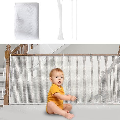 Bébé Filet de Protection pour Balcon et Escalier, 300Lx90H CM Robuste Réglable Clôture D'escalier Barriere de Securite en Maille pour Chat et Jouet (1/5)
