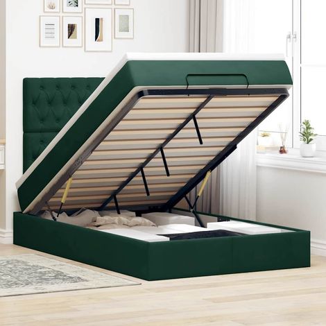 Estructura de cama otomana colchones terciopelo verde oscuro (1/5)