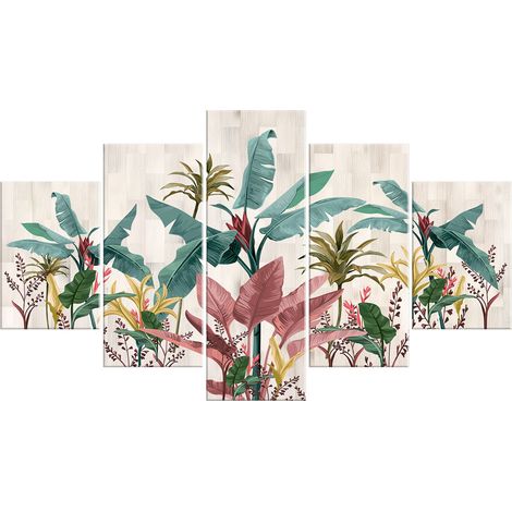 Lupia - Quadro Moderno VOGUE 66x115 cm BANANA LEAVES BEIGE a 5 Pezzi, Stampe Artistiche modulari e Digitali, Pannelli in Legno Ecologico MDF, Pronti da Appendere, Soggiorno e Camera da letto, Ufficio (1/4)