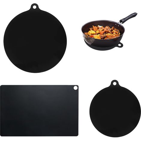 3 Pièces Protection Plaque Induction Noir, Tapis Plaque Induction en Silicone, pour Plaque de Cuisson à Induction, Ustensiles de Cuisine (Rectangulaire et Circulaire) (1/5)