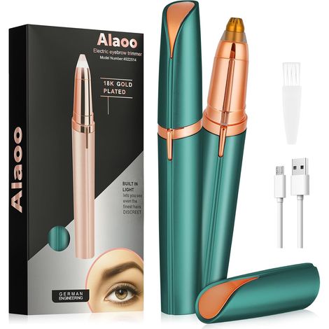 Eyebrow Trimmer for Women, Rechargeable and Portable, Green USB Electric Eyebrow Facial Hair Remover Body Lip Chin Shaver with LED Light (1/5)