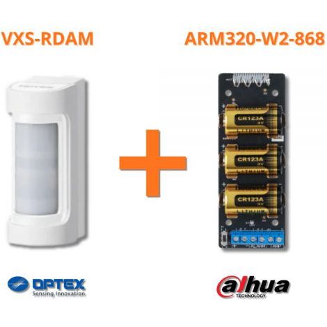 Optex sensore esterno doppia tecnologia wireless PIR+MW 12m 90° + Modulo Dahua ARM320-W2-868 - VXS-RDAM