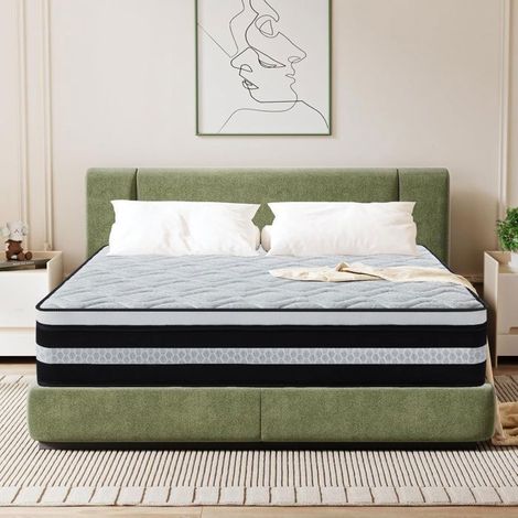 Matelas 160x200 cm - Epaisseur 26 cm, Matelas Hybride en Mousse à mémoire de Forme à Ressorts ensachés, H3 Mi-ferme, Durable (1/5)