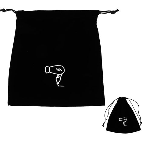 Paquet de Rangement Multi-usage Pochette et Flanelle Noire avec Cordon de Serrage pour Sèche-cheveux pour Voyage Salle de Bain (1/5)
