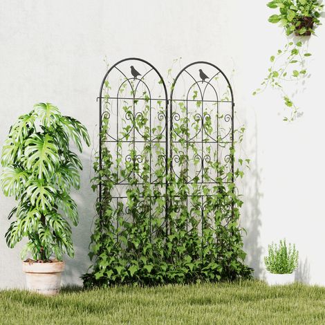 Rankhilfe mit Vögeln, 2er-Set Gartenspaliere für Gemüse, Kletterpflanzen und Blumen, Metall, 50 x 150 cm, schwarz