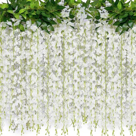 2 bouquets de glycines artificielles-Blanc, convient à la décoration de la maison et du jardin (1/5)