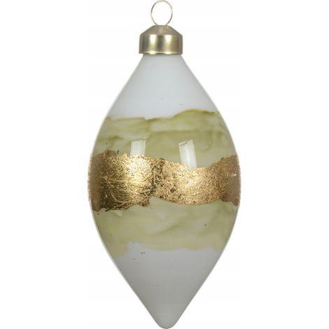 Bolas de Navidad de cristal de 16 cm, blancas con raya dorada, juego de 2 (1/2)