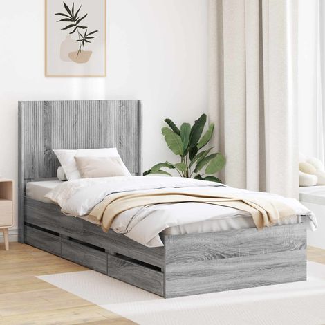 vidaXL Bettgestell mit Stauraum und Kopfteil Graues Sonoma 90 x 190 cm (1/5)