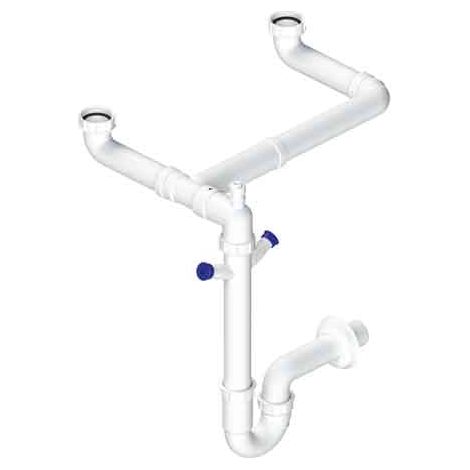 Sifone Scarico per Lavello a 2 Vie Salvaspazio Autopulente 2K 11/2 Lb Plast