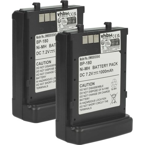 vhbw 2x Akku Ersatz für Icom BP-173, BP-180H, BP-180 für Funkgerät, Walkie Talkie (1000 mAh, 7,2 V, NiMH)