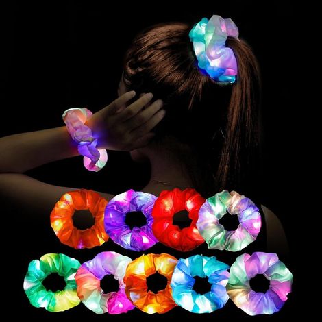 Lot de 9 chouchous à cheveux LED pour fille - 9 bracelets lumineux - Cadeau d'anniversaire d'enfant - Cadeau pour fille - En satin - Pour fête - Accessoire de décoration pour femme (1/5)
