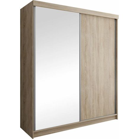 Armario Dover 107, Roble Sonoma, 200x200x62cm, Puertas de armario: Correderas, Número de estantes: 9, LED