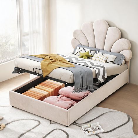 Cadre de lit beige en upholstered 203 x 94 x 115 cm (1/5)