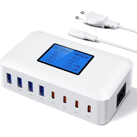 Chargeur USB 8 ports 200 W GaN USB C, chargeur rapide avec écran LED, station de charge USB 65 W, adaptateur pour 16, 15, 14, S24 (1/5)