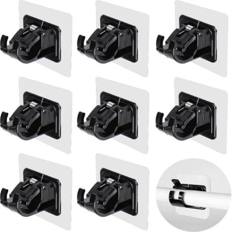 Lot de 8 supports de tringle à rideau tige sans forage support de barre auto-adhésif transparent,Noir , support tringle rideaux sans percage,accroche rideau sans percage - (1/4)