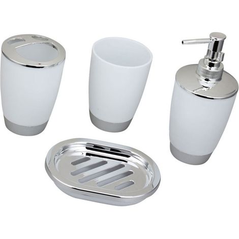 Kit di organizer da bagno in plastica, 4 pezzi - Bianchi