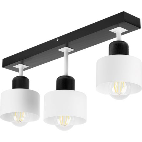Lámpara de techo negra de madera y metal de estilo escandinavo, 3xE27, iluminación LED moderna para salón, cocina, dormitorio, habitación infantil, loft. (1/5)