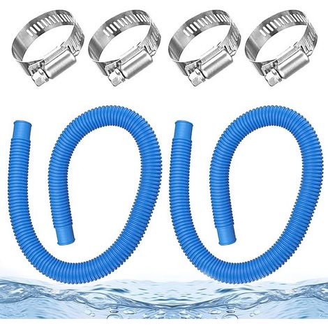 Tubo per piscina - 32 mm, 2 pezzi, 150 cm, con 4 fascette metalliche, per piscina fuori terra (1/5)