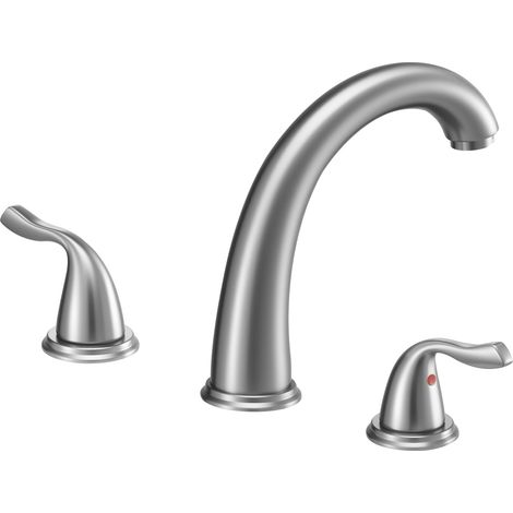 Mophorn Römische Badewannenarmatur mit 3-Loch-Design und 2 Griffen, Wannenarmaturen-Set aus gebürstetem Edelstahl mit gebogenem Auslauf für die Montage auf der Wannenoberfläche, ideal für Erwachsene (1/5)