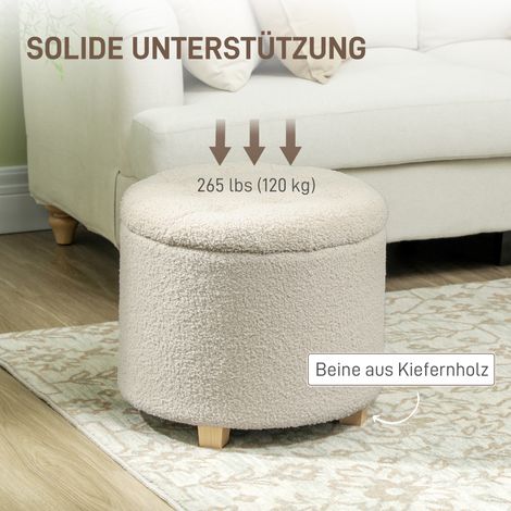Banque de rangement avec coffre, banc rembourré à couvercle, banc de lit aspect cachemire, pour entrée chambre salon, cadre en bois Ø45 x 41 cm blanc crème (1/5)
