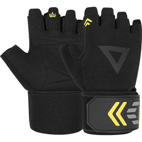 (Noir, Taille M) Gants d'haltérophilie avec support de poignet par sangle, respirants et antidérapants, adaptés à l'entraînement physique. (1/5)