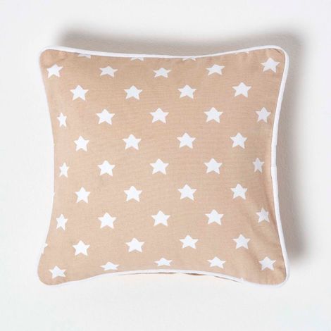 HOMESCAPES Cotton Beige Stars Cushion Cover, 30 x 30 cm