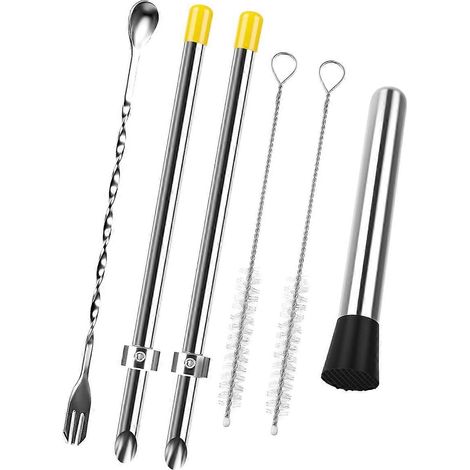 Kit professionnel de 6 pièces pour stand de limonade, comprenant 2 emporte-pièces pour pailles, un pilon, une cuillère à mélanger et 2 goupillons pour nettoyer les pailles. (1/5)